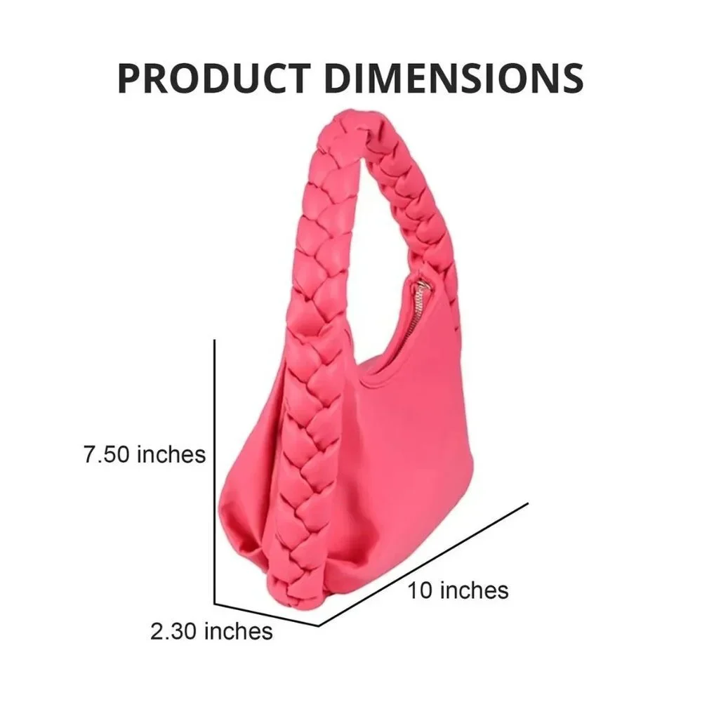 New Braided Handle Vegan Leather Hobo Bag in Bubblegum Pink‎